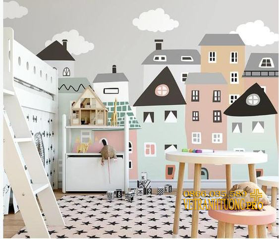 Vẽ khu phố hiện đại cho phòng bé