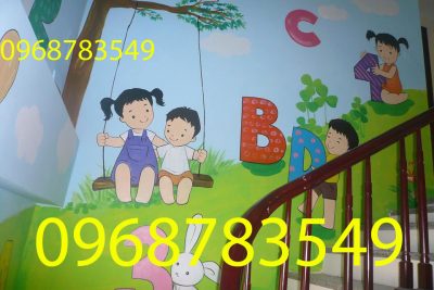 vẽ tranh tường cầu thang trường mầm non tại q.hoàng mai hà nội