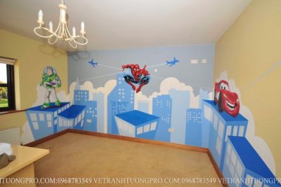 Vẽ tranh tường 3D phòng bé trai – Spiderman