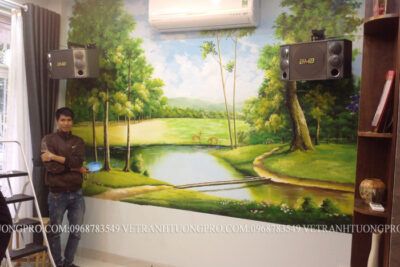 vẽ tranh tường 3d phong cảnh tại biệt thự tại xã song phương, huyện hoài Đức hà nội