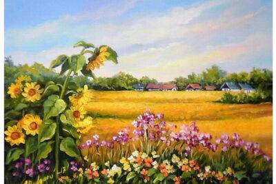 Tranh sơn dầu phogn cảnh hoa hướng dương - Ms28