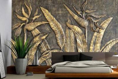 Tranh đắp xi măng phù điêu giả đồng hoa chuối - Ms689