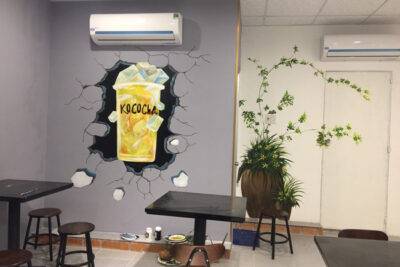 Vẽ tranh tường 3D cốc trà chanh - Ms46