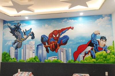 Vẽ tranh tường 3D siêu nhân người nhện - phòng bé trai - Ms86