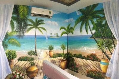 Vẽ tranh tường 3d phong cảnh phòng ngủ