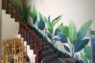 Vẽ tranh tường cầu thang quán trà chanh - Ms558