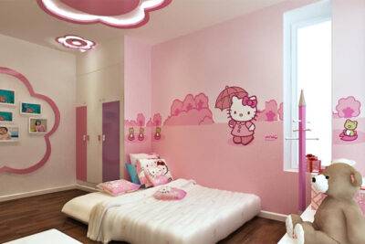 Vẽ tranh tường hello kitty cho phòng bé