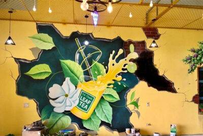 Vẽ tranh tường ly trà chanh 3d - Ms589