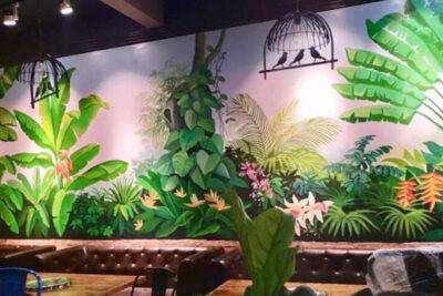 Vẽ tranh tường nhà hàng phong cảnh thiên nhiên - Ms382