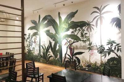 Vẽ tranh tường nhà hàng ăn phong cảnh thiên nhiên - Ms455