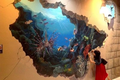 Vẽ tranh tường 3d đại dương bức tường thủng