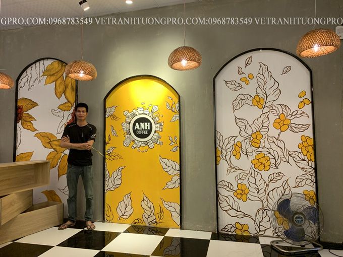 Vẽ tranh tường quán cà phê ANH COFFEE tại tt Liên Quan - Thạch Thất - Hà Nội