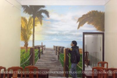 vẽ tranh tường 3d nhà hàng tại kđt tây nam linh Đàm hoàng mai hà nội