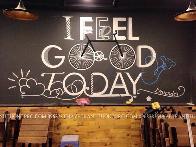 Vẽ tranh tường quán cafe chữ slogen1 tại QuậnThanh Xuân - Hà Nội