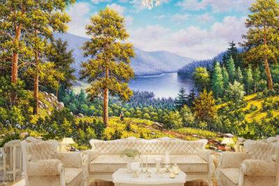 Vẽ tranh tường 3d phòn khách phỏng cách châu Âu - ms982