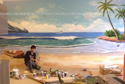 vẽ tranh tường 3d phong cảnh tại chung cư ecopark hà nội