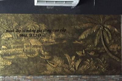 Tranh đắp xi măng giả đồng tại nhà hàng 13 Mai Hắc Đế – Hà Nội