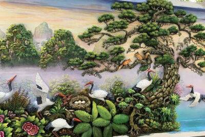 Đắp tranh tùng hạc bong kênh cao cấp