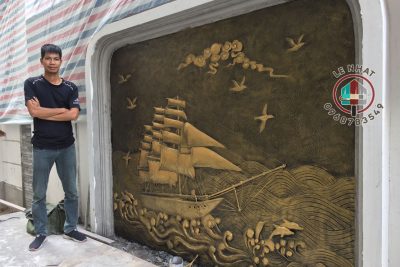 tranh phù điêu xi măng tại vinhomes smart city